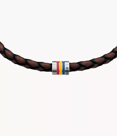 Everett Enamel Brown Leather Station Bracelet