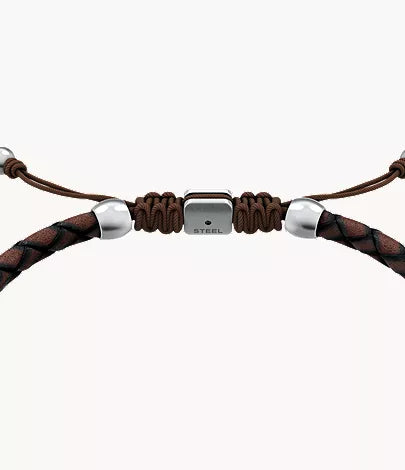 Everett Enamel Brown Leather Station Bracelet
