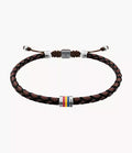 Everett Enamel Brown Leather Station Bracelet