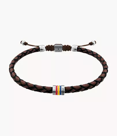 Everett Enamel Brown Leather Station Bracelet