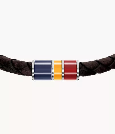 Everett Enamel Brown Leather Station Bracelet