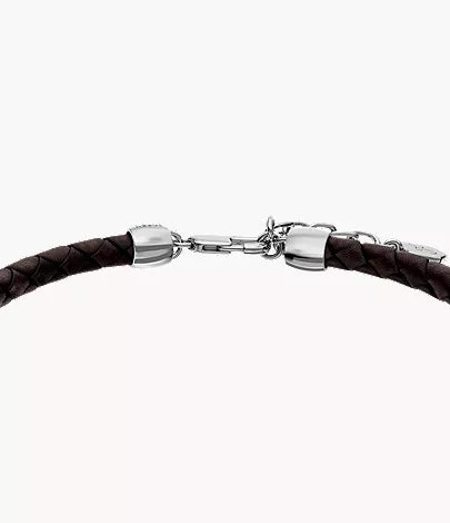 Everett Enamel Brown Leather Station Bracelet