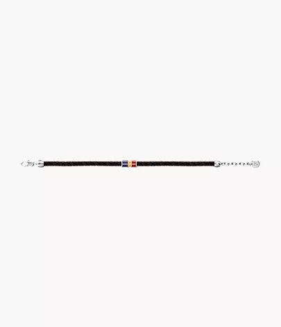 Everett Enamel Brown Leather Station Bracelet
