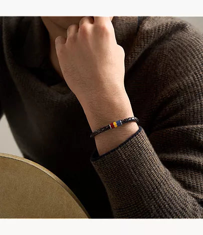 Everett Enamel Brown Leather Station Bracelet