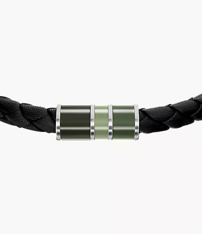 Everett Enamel Black Leather Station Bracelet