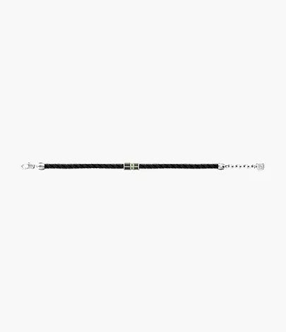 Everett Enamel Black Leather Station Bracelet