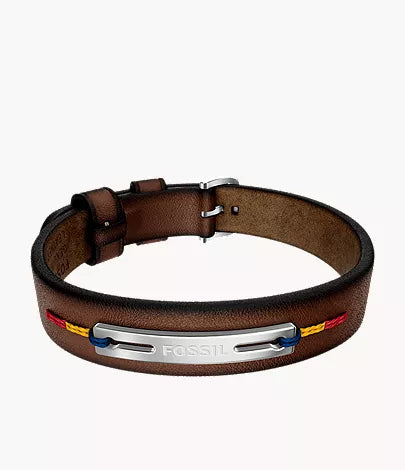 Everett Topstitch Brown Leather Strap Bracelet