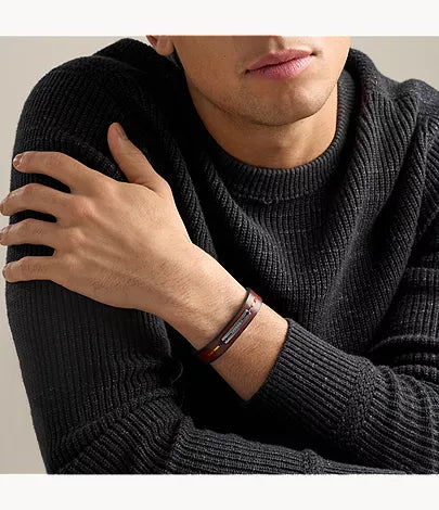 Everett Topstitch Brown Leather Strap Bracelet