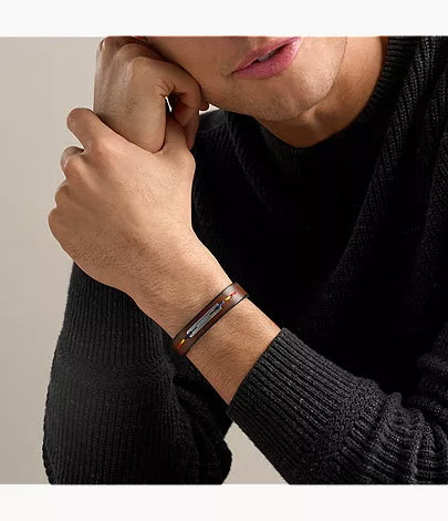 Everett Topstitch Brown Leather Strap Bracelet