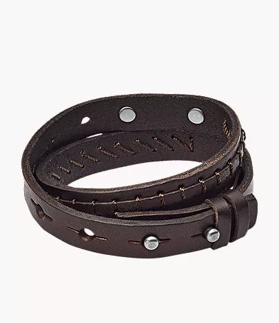 Vintage Casual Brown Double-Wrap Leather Bracelet