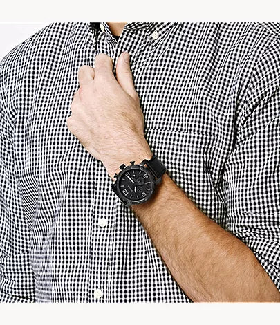 Nate 50mm Chronograph Black Leather Watch