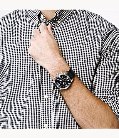 Nate 50mm Chronograph Black Leather Watch