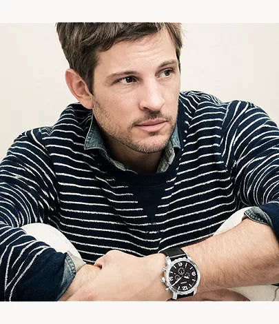 Nate 50mm Chronograph Black Leather Watch