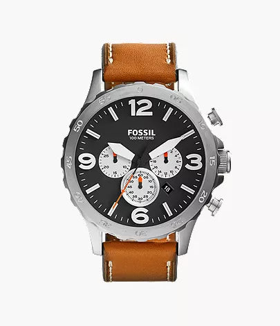 Nate 50mm Chronograph Black Leather Watch X0
