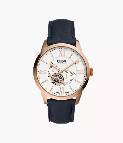 Townsman 44mm Automatic Navy Leather Watch