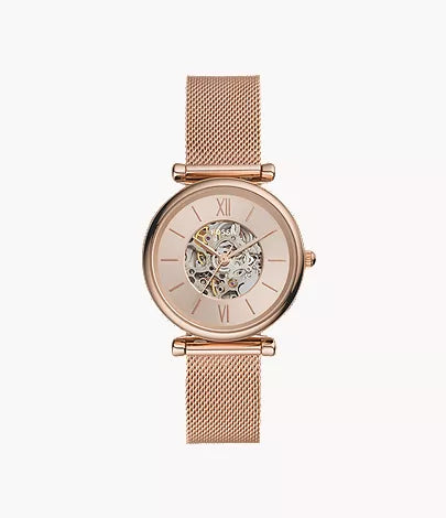 Carlie 35mm Automatic Rose Gold-Tone Stainless Steel Mesh Watch