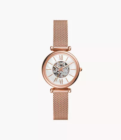 Carlie 28mm Automatic Rose Gold-Tone Stainless Steel Mesh Watch