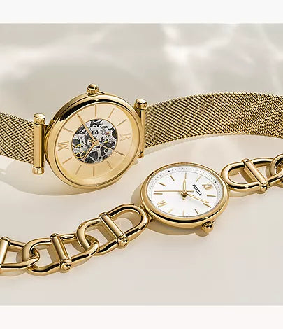 Carlie 35mm Automatic Gold-Tone Stainless Steel Mesh Watch