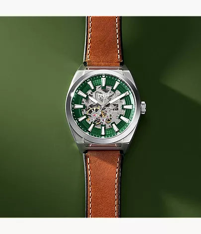Everett 42mm Automatic Brown Leather Watch