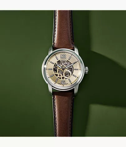Fossil Heritage 43mm Automatic Brown Leather Watch