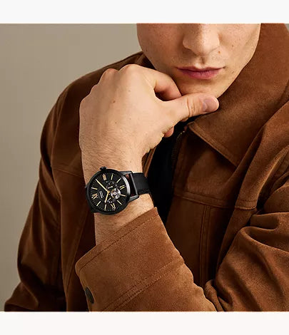 Townsman 44mm Automatic Black Leather Watch