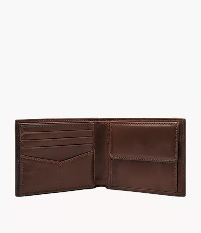 Derrick Leather RFID Large Coin Pocket Bifold Wallet